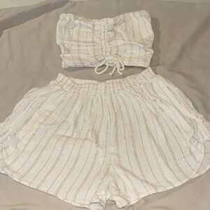 Aerie White Ruched Top and Shorts Set